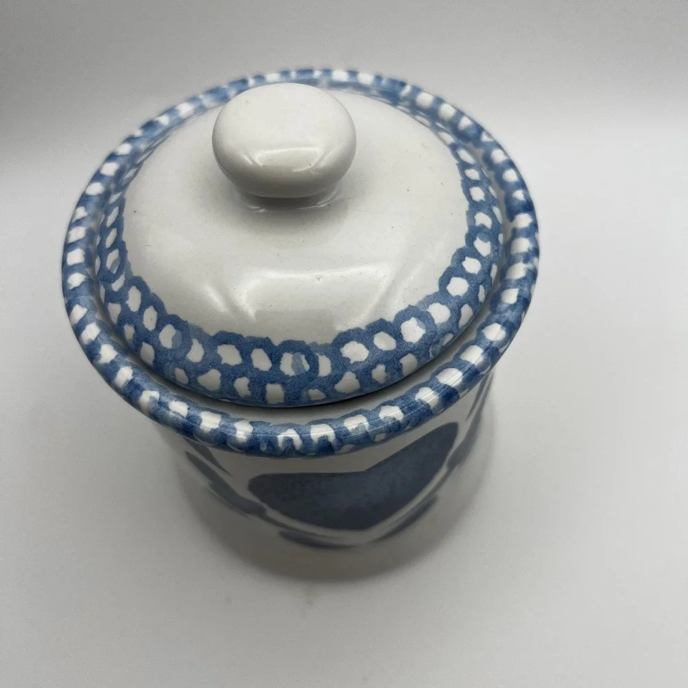 Vintage 1980s Blue Heart Ceramic Canister | Farmhouse Country Kitchen